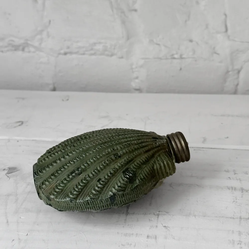18th Century Green Shell Shaped Glass Flask