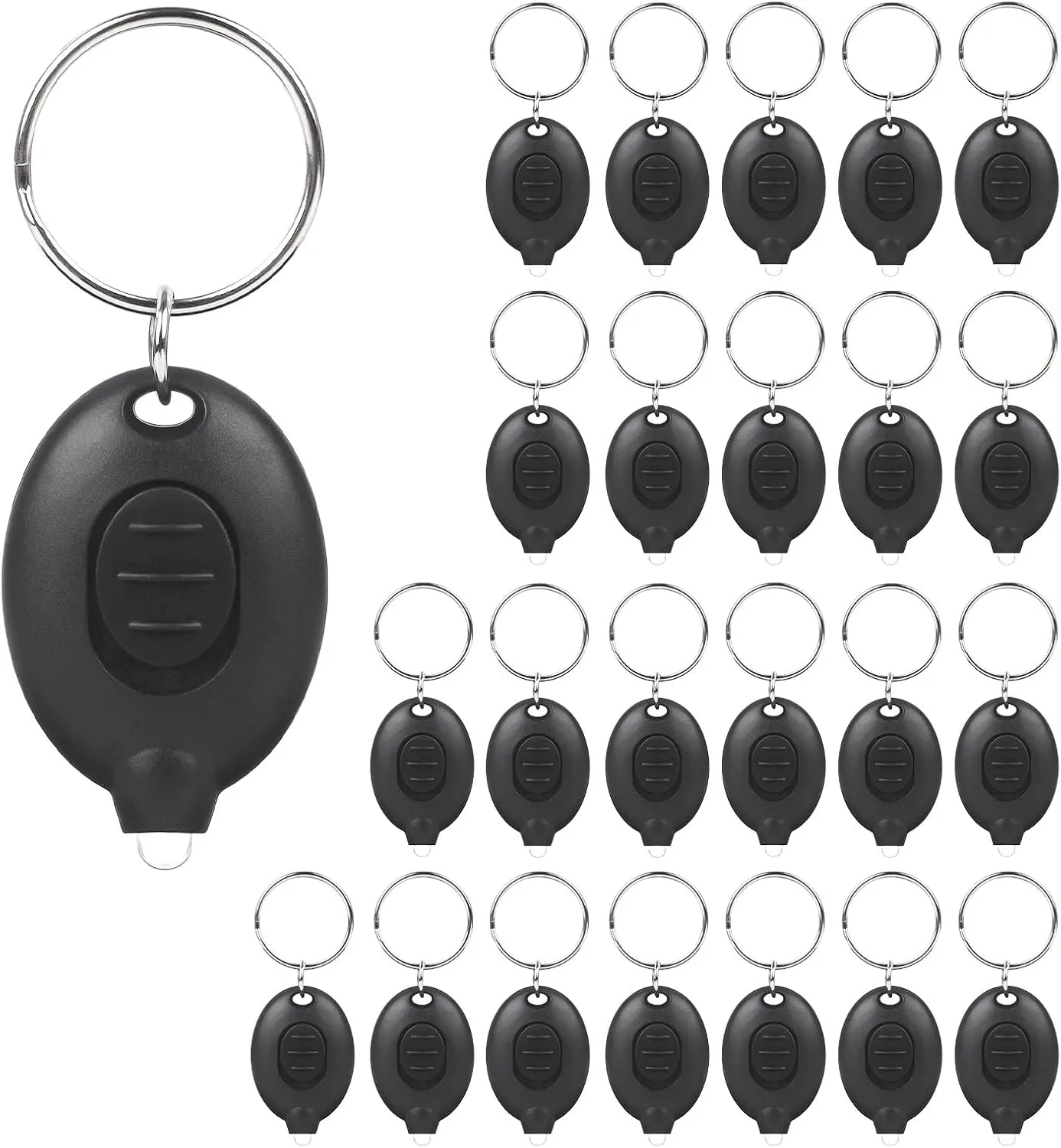 24 PCS LED Keychain Flashlight Mini Keychain Light Ultra Bright Tiny Flashlight Small Portable Light Battery Powered with Key Ring for Outdoor Activities and Emergency Lightning, Black Shell