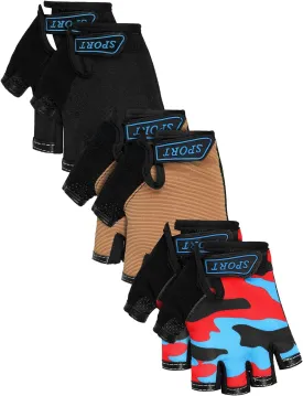 3 Pairs Kids Bike Gloves Kids Half Finger Fingerless Workout Gloves Non-Slip Gel for Bike Motorcycle