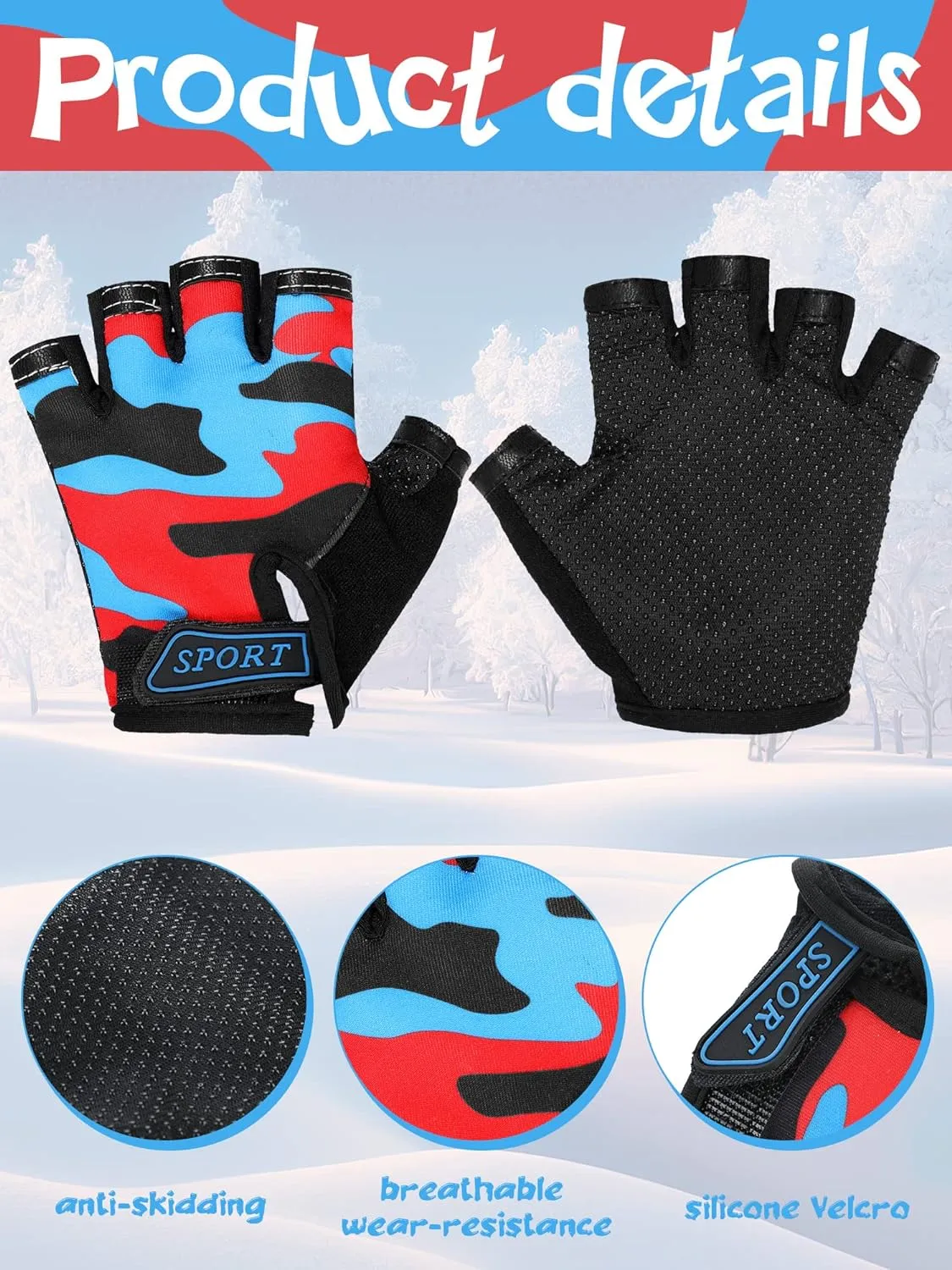3 Pairs Kids Bike Gloves Kids Half Finger Fingerless Workout Gloves Non-Slip Gel for Bike Motorcycle