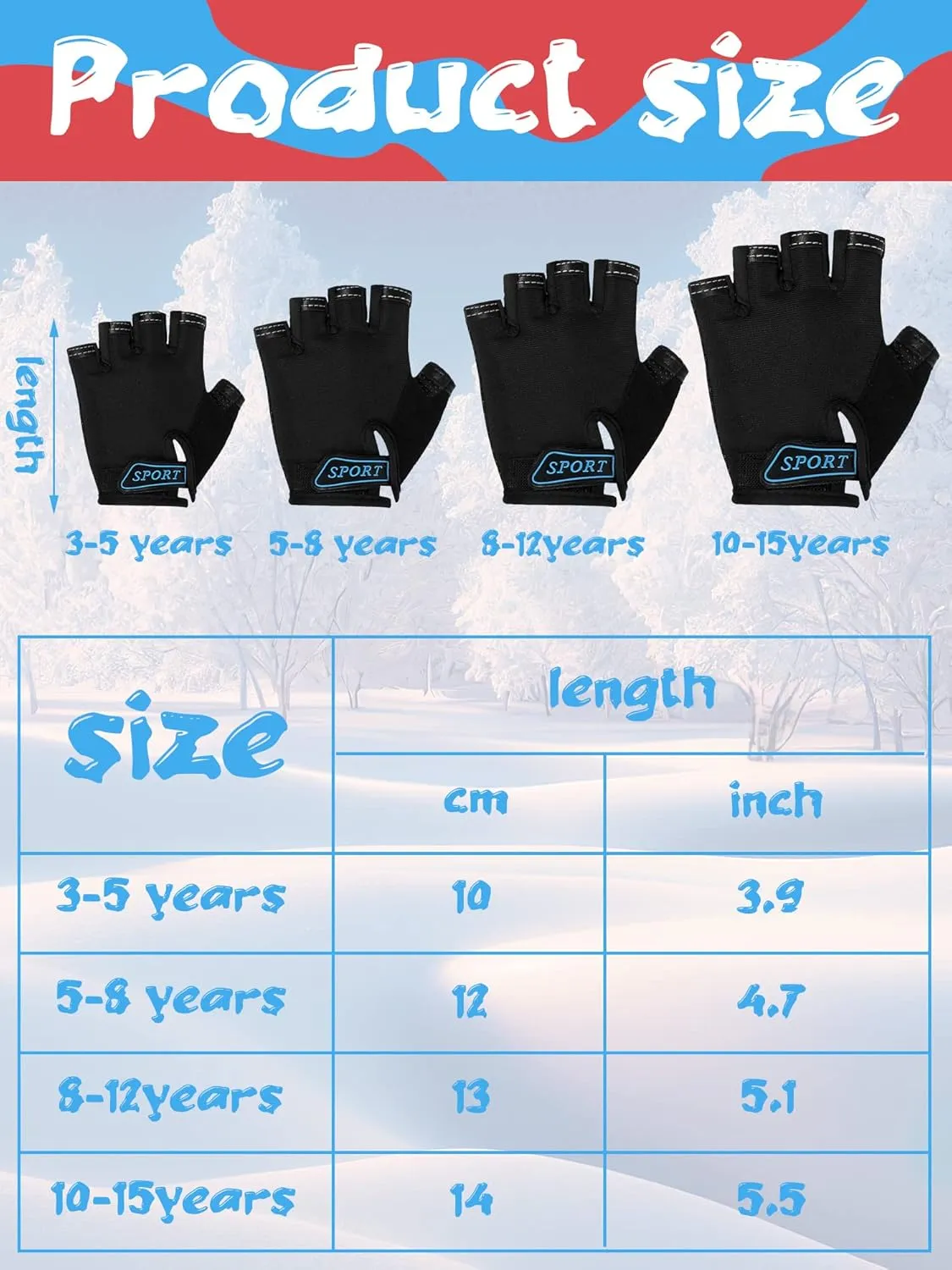 3 Pairs Kids Bike Gloves Kids Half Finger Fingerless Workout Gloves Non-Slip Gel for Bike Motorcycle