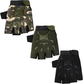 3 Pairs Kids Bike Gloves Kids Half Finger Fingerless Workout Gloves Non-Slip Gel for Bike Motorcycle(Exquisite,12-15 Years)