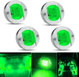 4Pcs Green LED Marine Boat Light, DC 12V LED Boat Interior Light Navigation Lights Side Marker Light for Boat Deck LED Yacht Round Transom Anchor Stern Mount Light, LED Boat Courtesy Light