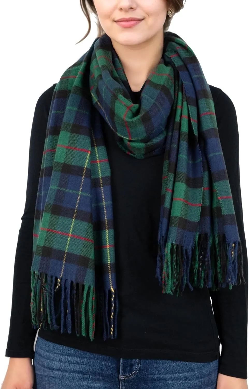 Achillea Long & Wide Scottish Clan Tartan Plaid Cashmere Feel Shawl Wrap Winter Warm Scarf 80" x 30"