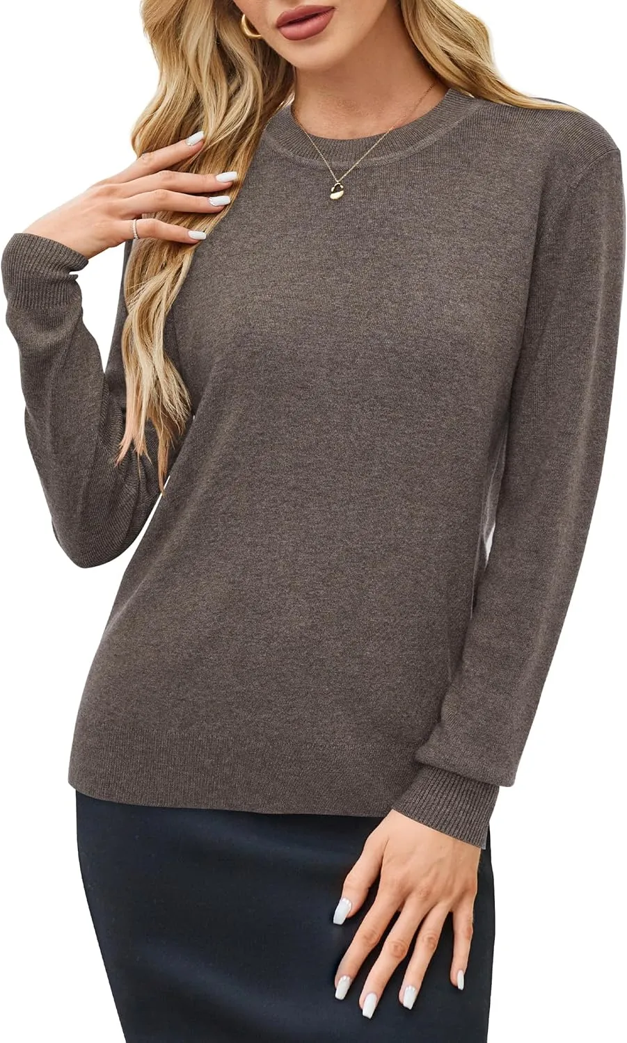 Arach&Cloz Women's Wool Blend Classic Crew Neck Casual Fall Sweaters