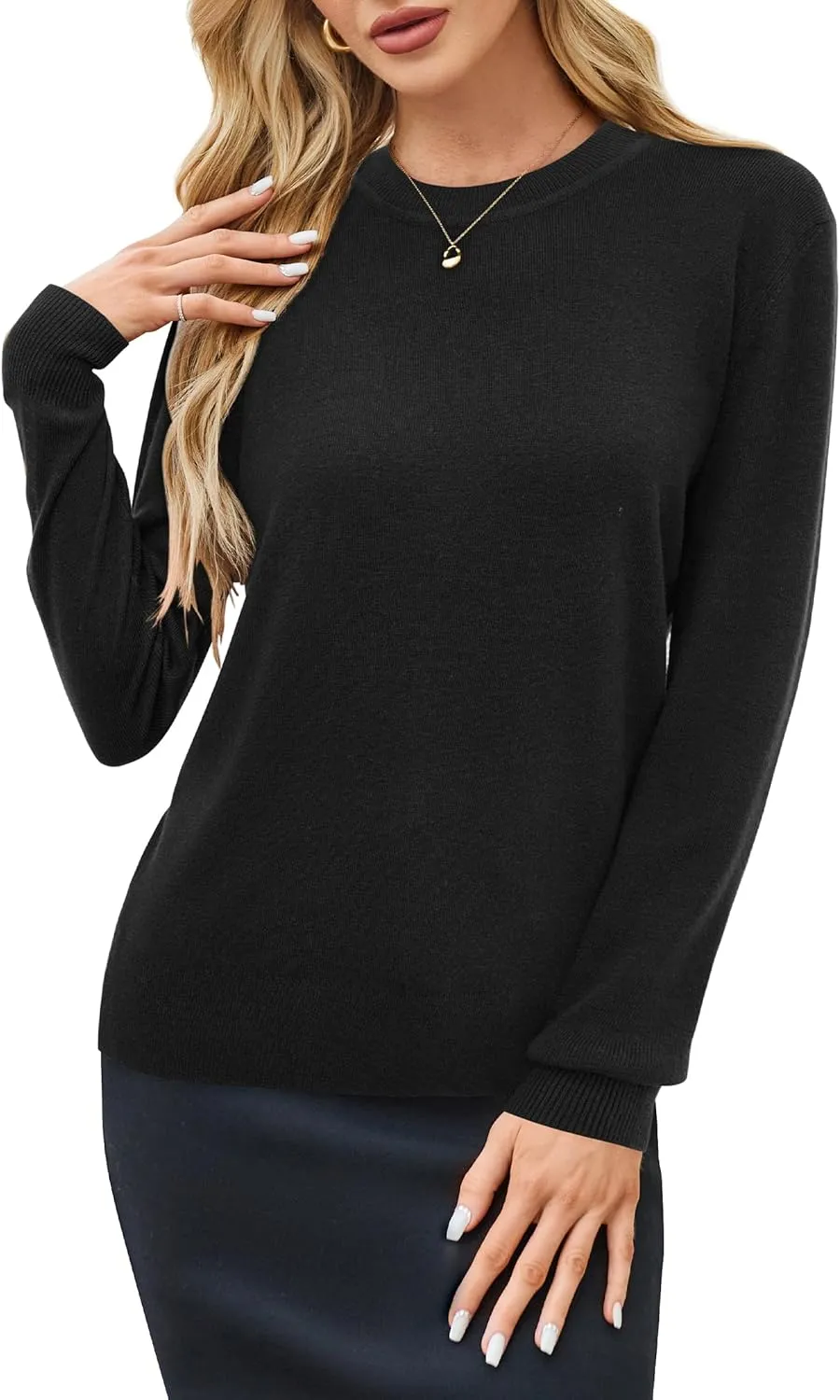 Arach&Cloz Women's Wool Blend Classic Crew Neck Casual Fall Sweaters