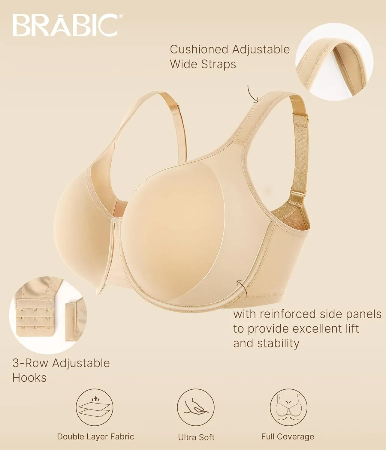 BRABIC Minimizer Bras for Women Full Coverage with Supportive Underwire Unlined Plus Size Seamless Bra for Heavy Breast