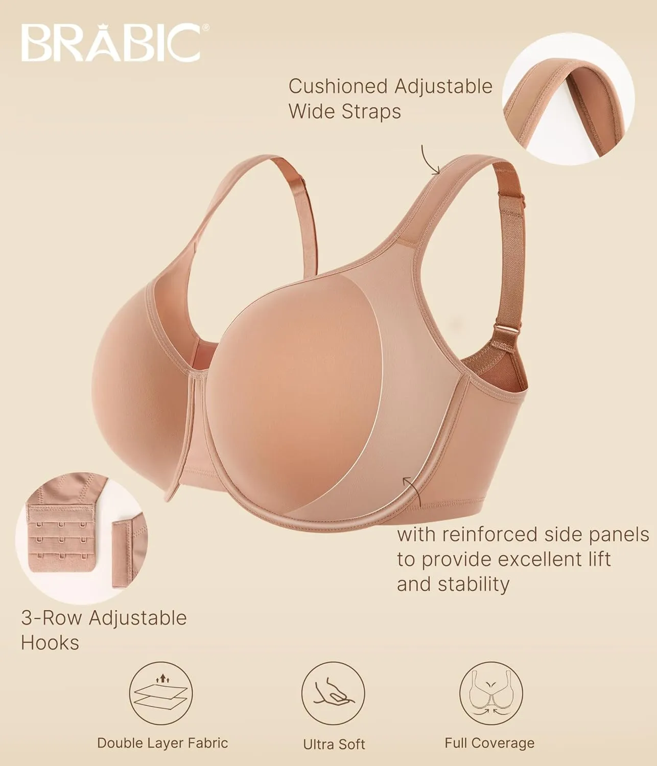 BRABIC Minimizer Bras for Women Full Coverage with Supportive Underwire Unlined Plus Size Seamless Bra for Heavy Breast