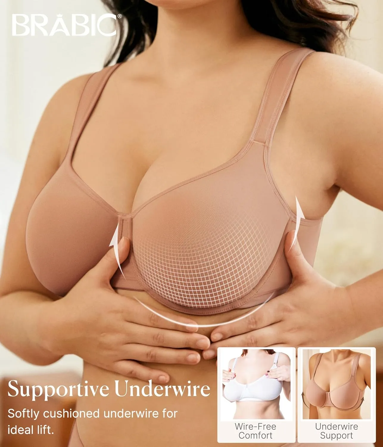 BRABIC Minimizer Bras for Women Full Coverage with Supportive Underwire Unlined Plus Size Seamless Bra for Heavy Breast