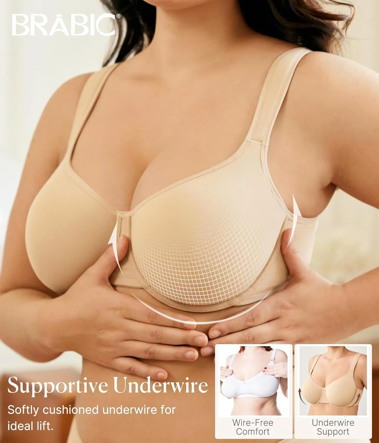 BRABIC Minimizer Bras for Women Full Coverage with Supportive Underwire Unlined Plus Size Seamless Bra for Heavy Breast