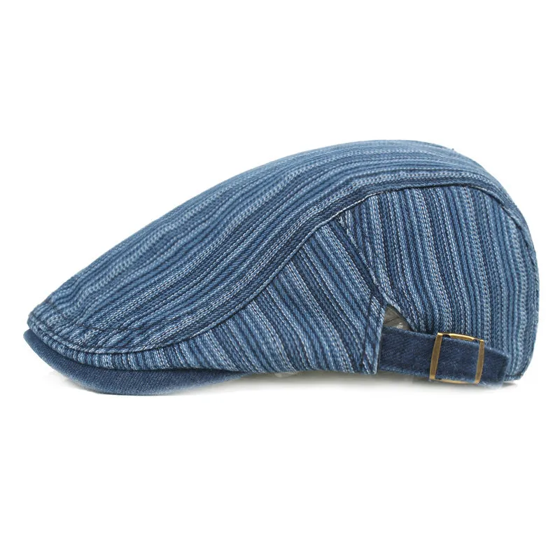 Check Beret Hat Denim Peaked Cap British Retro Beret
