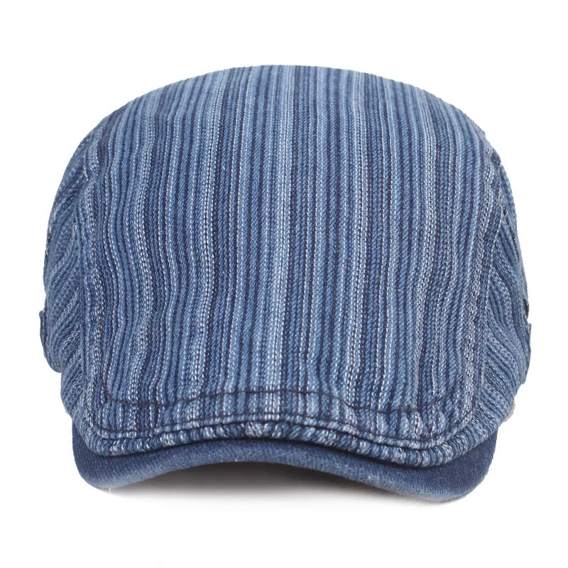 Check Beret Hat Denim Peaked Cap British Retro Beret
