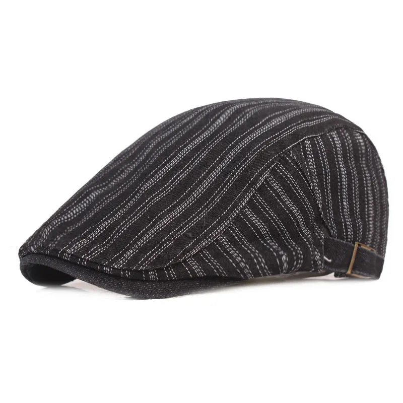 Check Beret Hat Denim Peaked Cap British Retro Beret