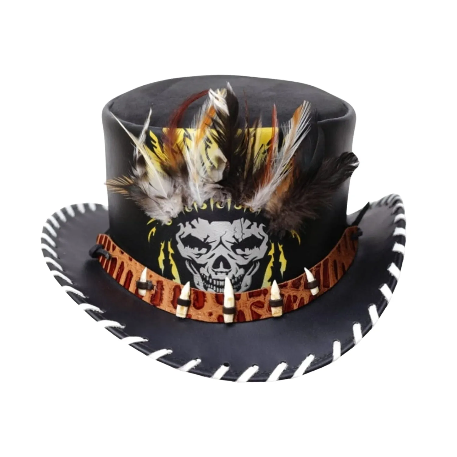 Cultural Chief Father Teeth Style Leather Top Hat