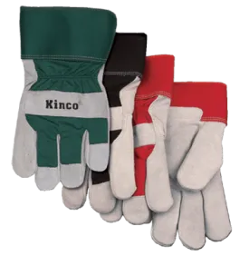 Kinco 1932 Suede Cowhide Safety Cuff with Shirred Elastic Wrist Wing Thumb Thermal Insulation Gloves (One Dozen)