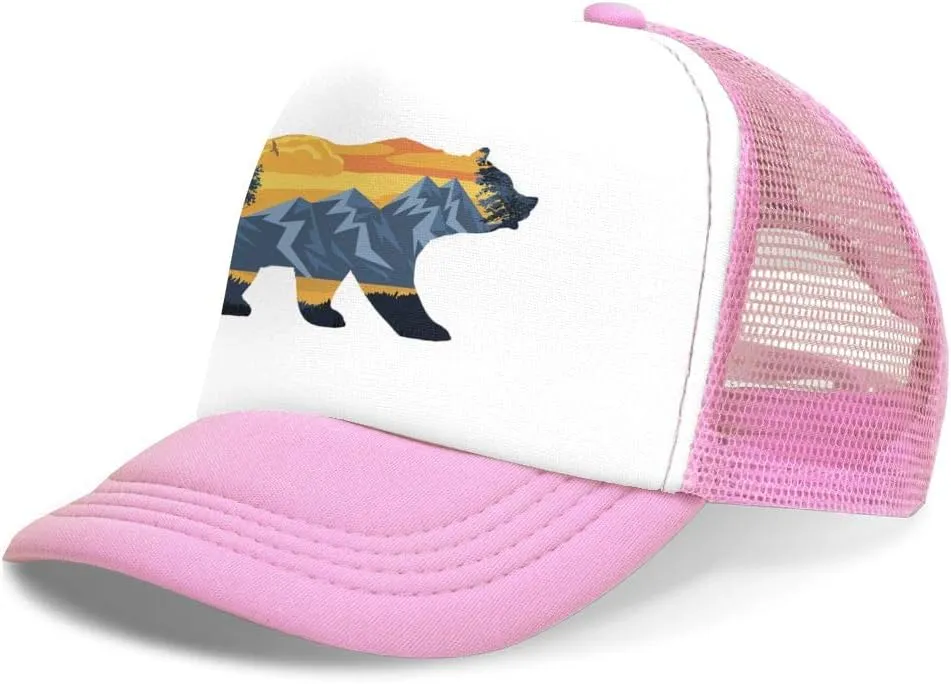 KKMKSHHG Bear Mountain Youth Adjustable Mesh Hats Baseball Trucker Cap for Boys and Girls
