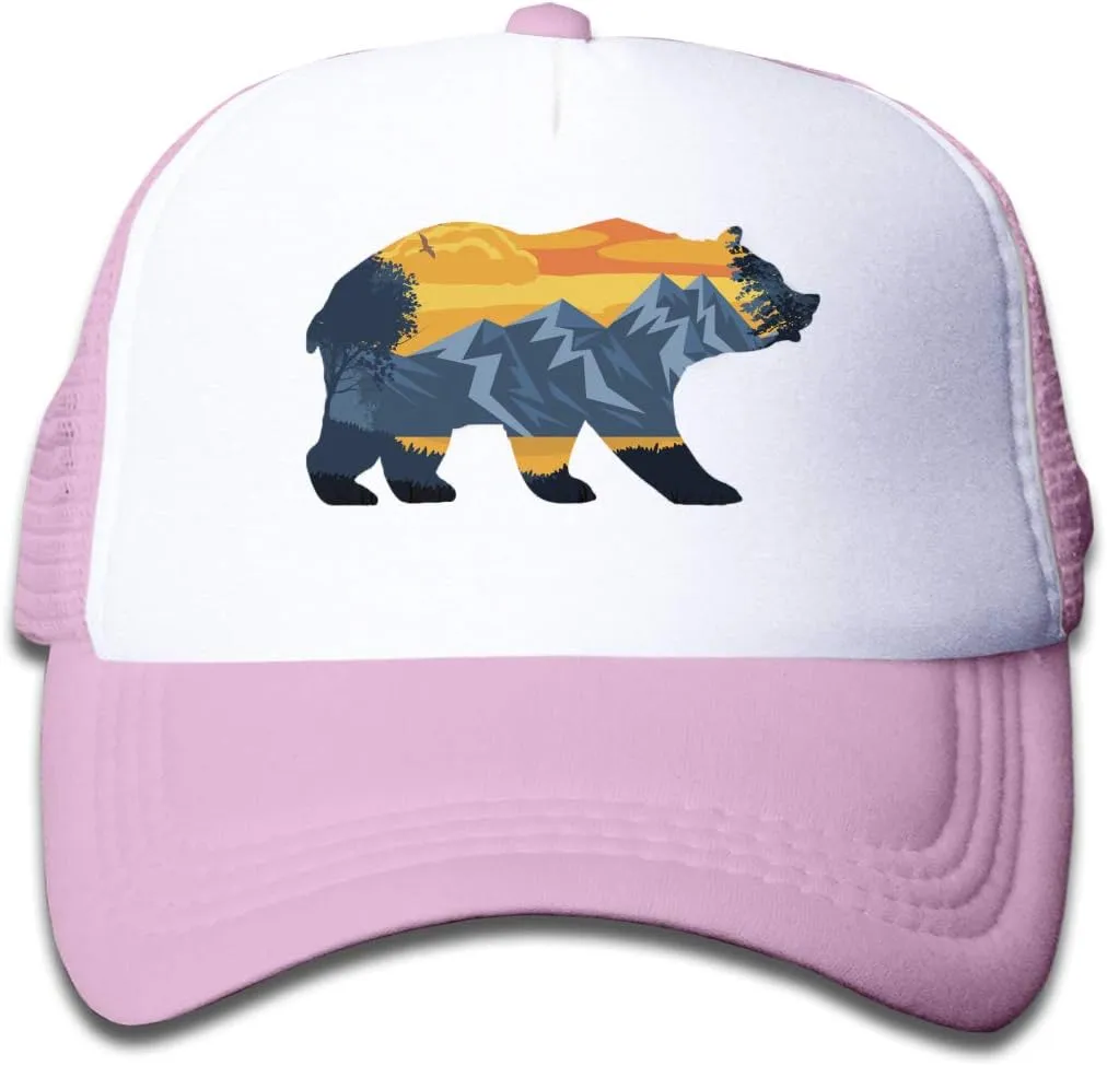 KKMKSHHG Bear Mountain Youth Adjustable Mesh Hats Baseball Trucker Cap for Boys and Girls