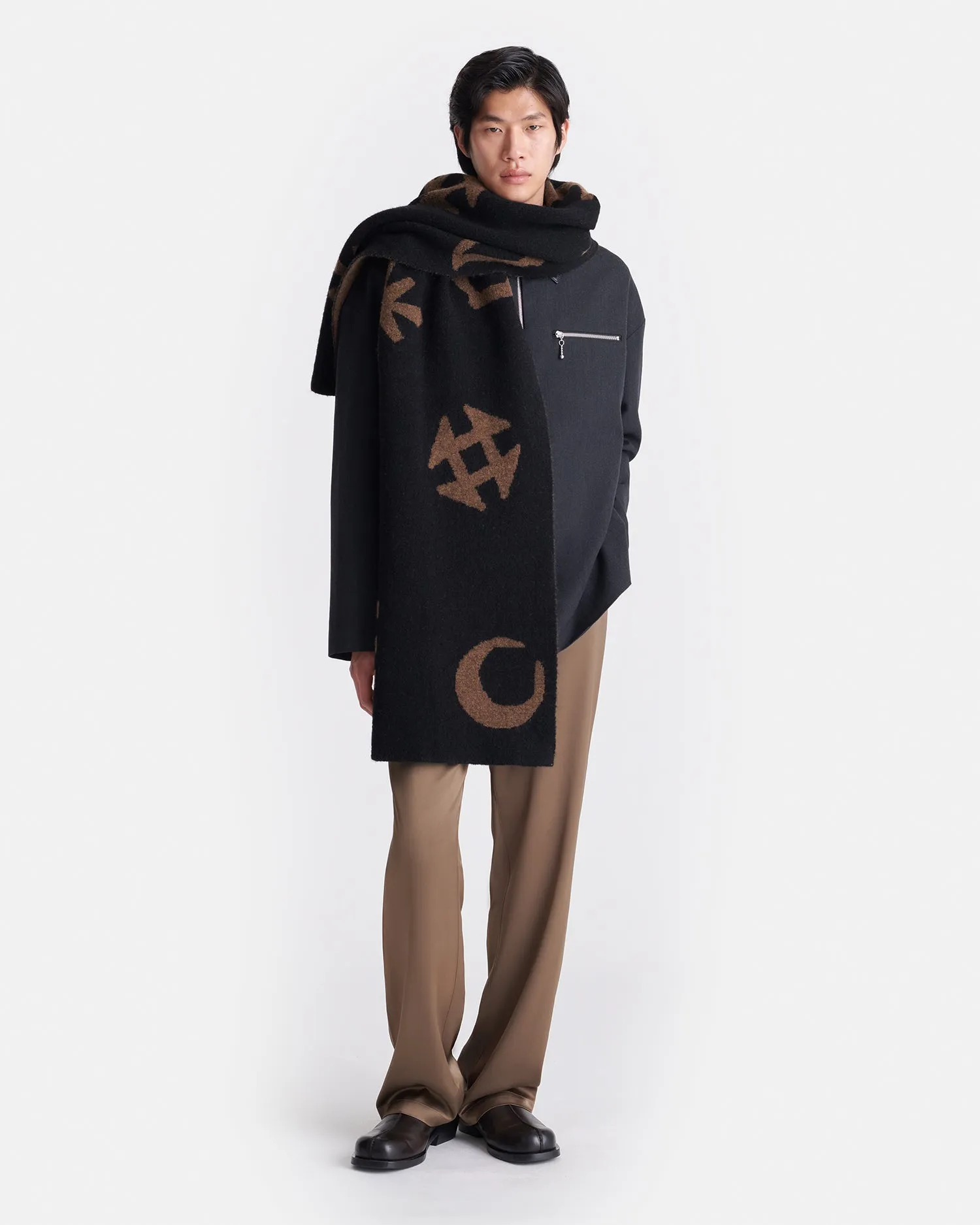 Lance - Brushed Alpaca Scarf - Black/Brown