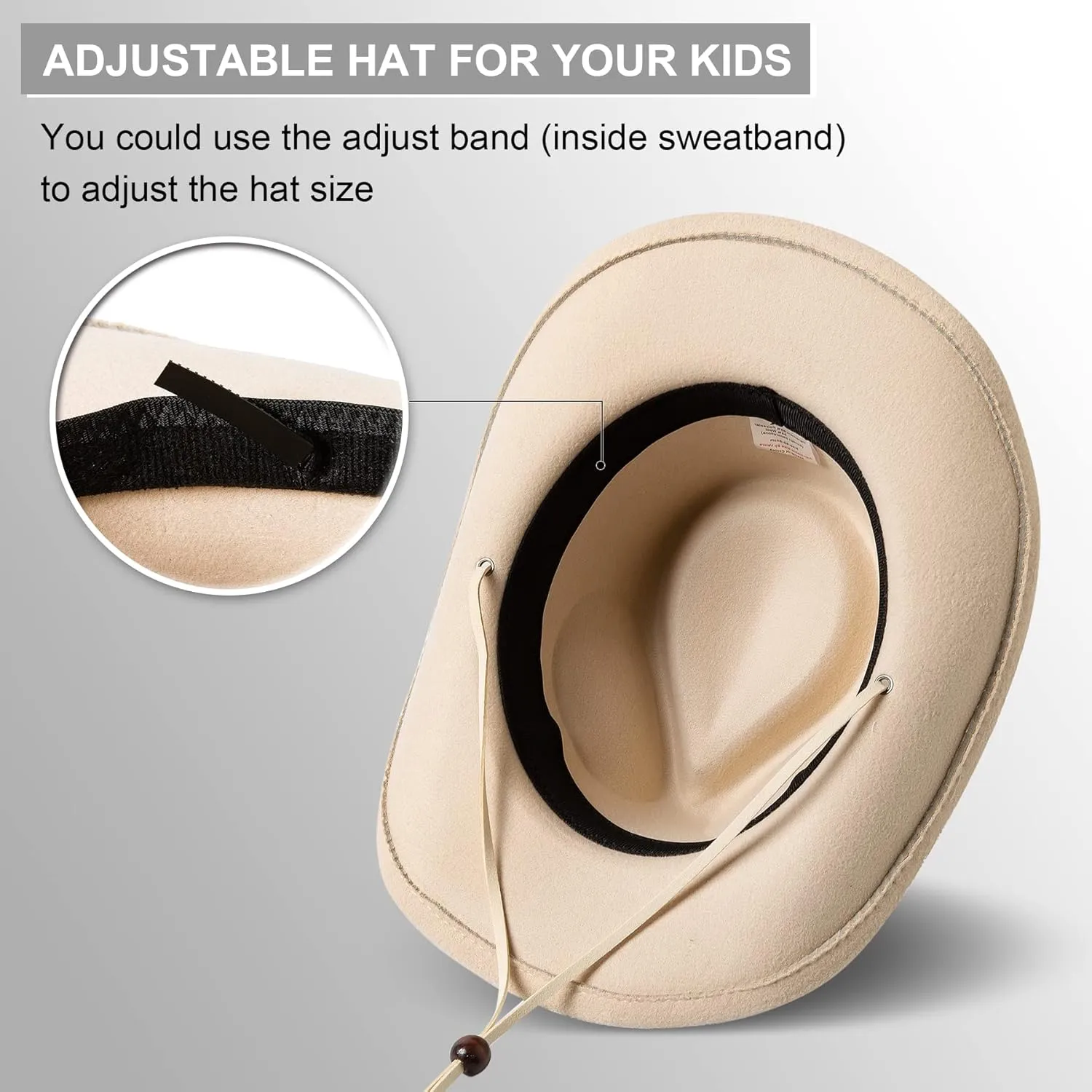 Lanzom Kids Girls Boys Retro Felt Wide Brim Western Cowboy Cowgirl Hat Dress Up Hat with Wind Lanyard