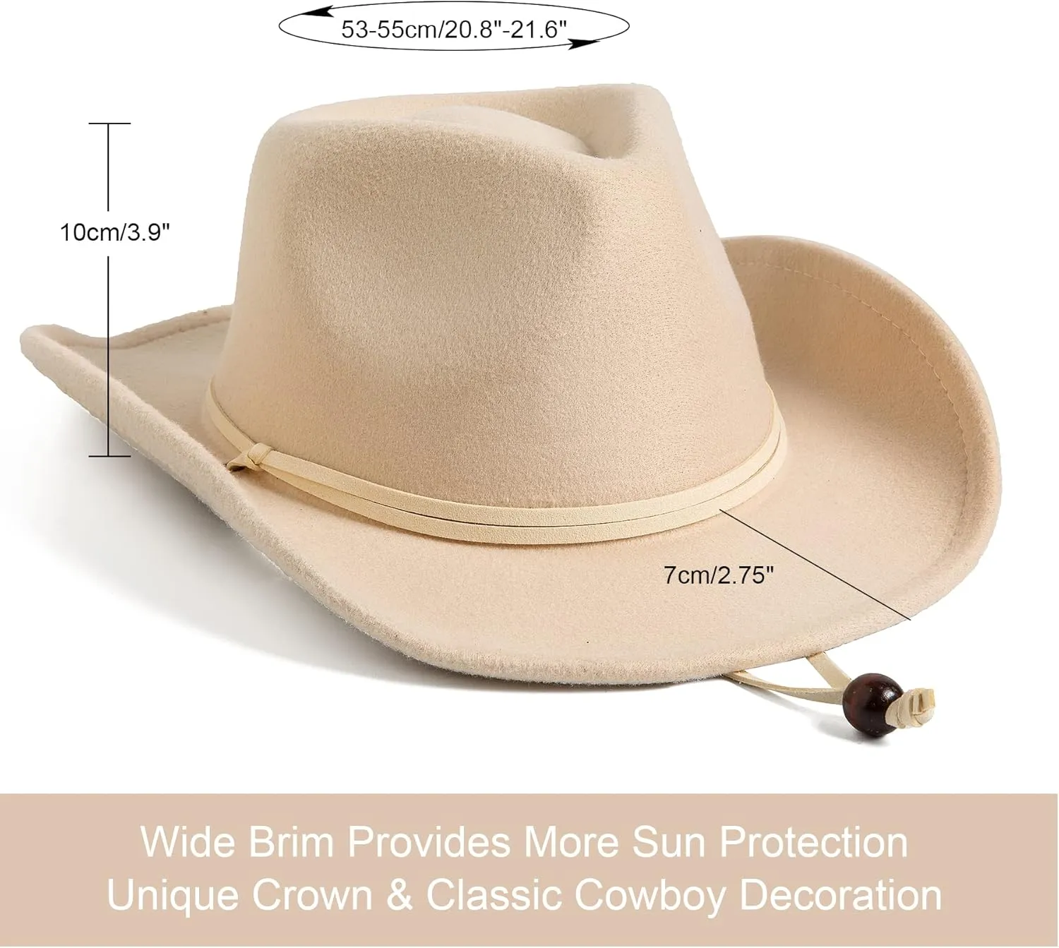 Lanzom Kids Girls Boys Retro Felt Wide Brim Western Cowboy Cowgirl Hat Dress Up Hat with Wind Lanyard