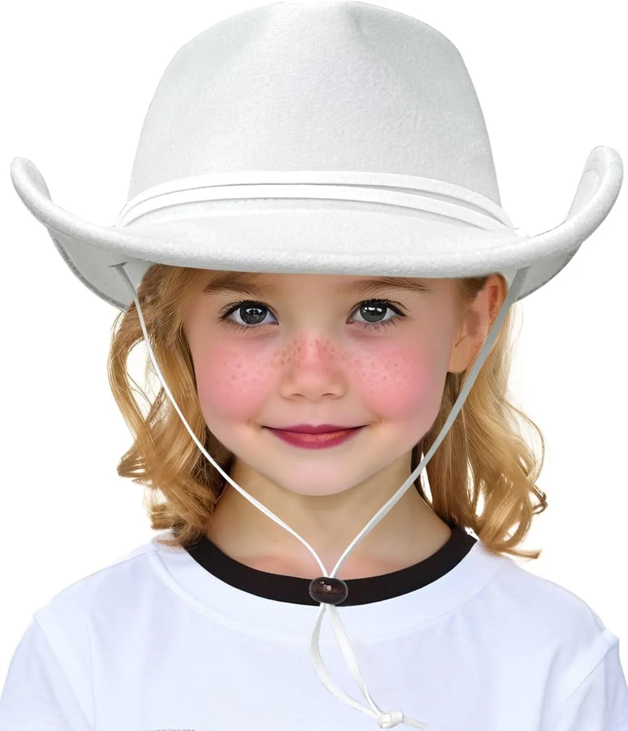 Lanzom Kids Girls Boys Retro Felt Wide Brim Western Cowboy Cowgirl Hat Dress Up Hat with Wind Lanyard