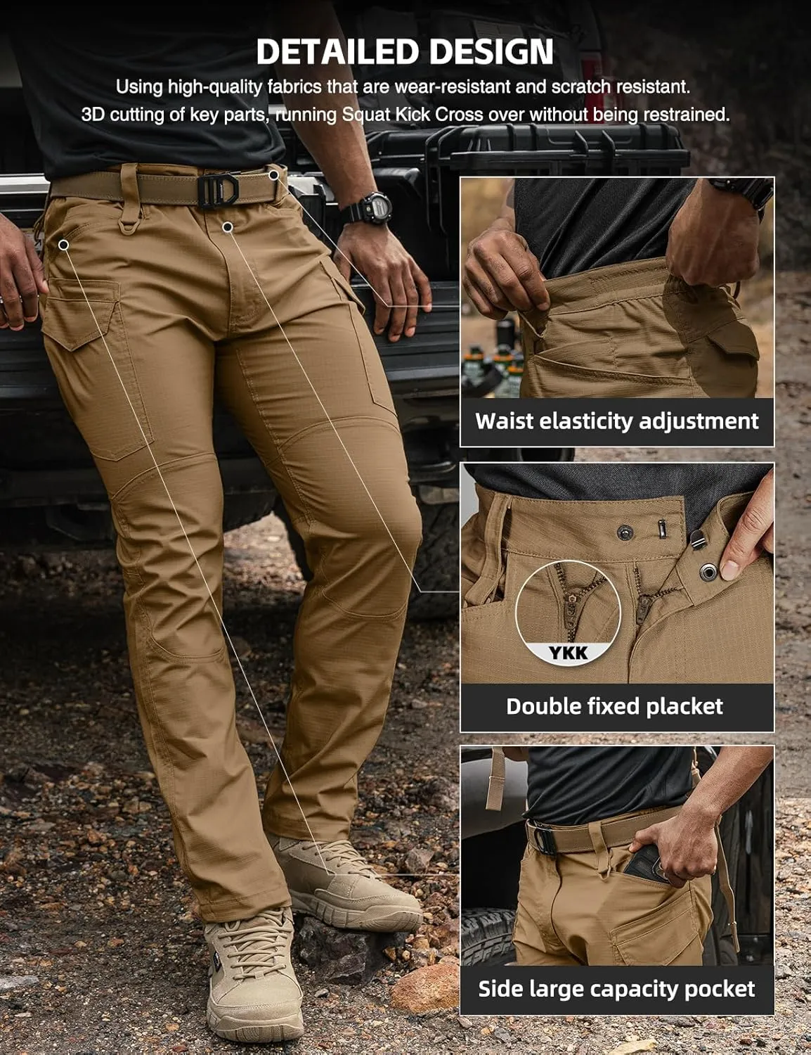 Men's Tactical Pants Flex Ripstop Cargo Trousers for Outdoor Hiking Work Casual Pants Large Capacity Clothing