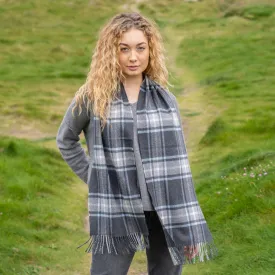 Merino Luxury Wool Scarf Grey Block Check