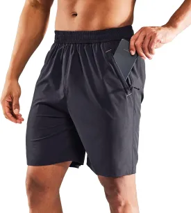 MIER Men's Quick Dry Running Shorts with Zipper Pocket, Elastic Waist Athletic Workout Exercise Fitness Shorts, 7 Inch