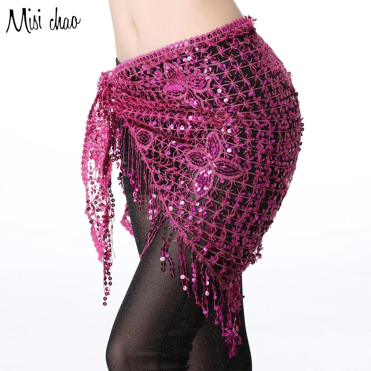 MISI CHAO Belly Dance Hip Scarf - Hip Skirt Belly Dancing Belt Triangle Shawl Tassel Belts Waist Chain for Women/Girls