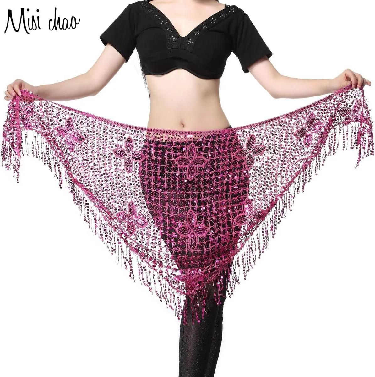MISI CHAO Belly Dance Hip Scarf - Hip Skirt Belly Dancing Belt Triangle Shawl Tassel Belts Waist Chain for Women/Girls