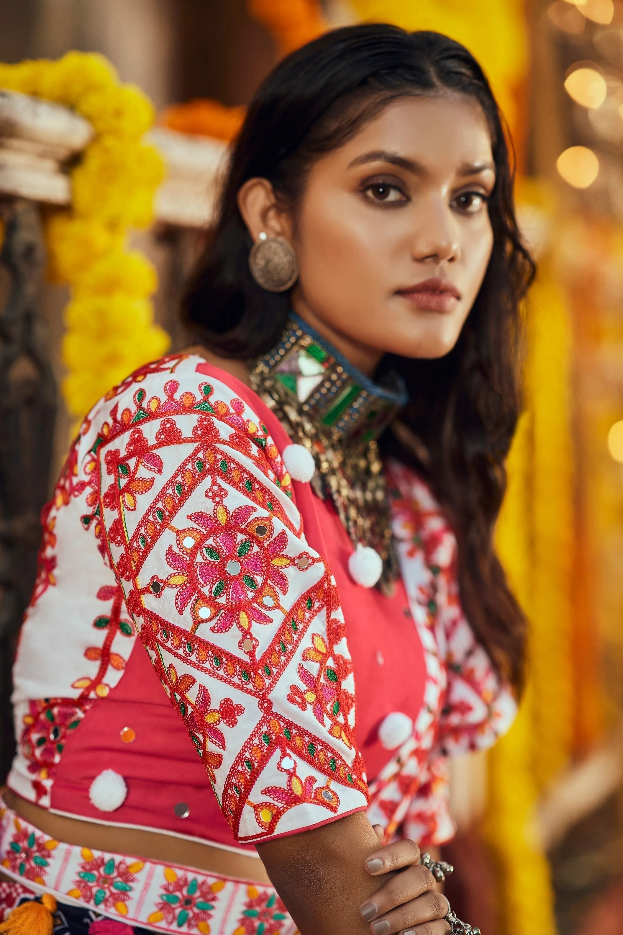 Navratri Special Black With Deep Pink Digital Print Traditional Lehenga With Koti