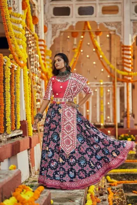 Navratri Special Black With Deep Pink Digital Print Traditional Lehenga With Koti