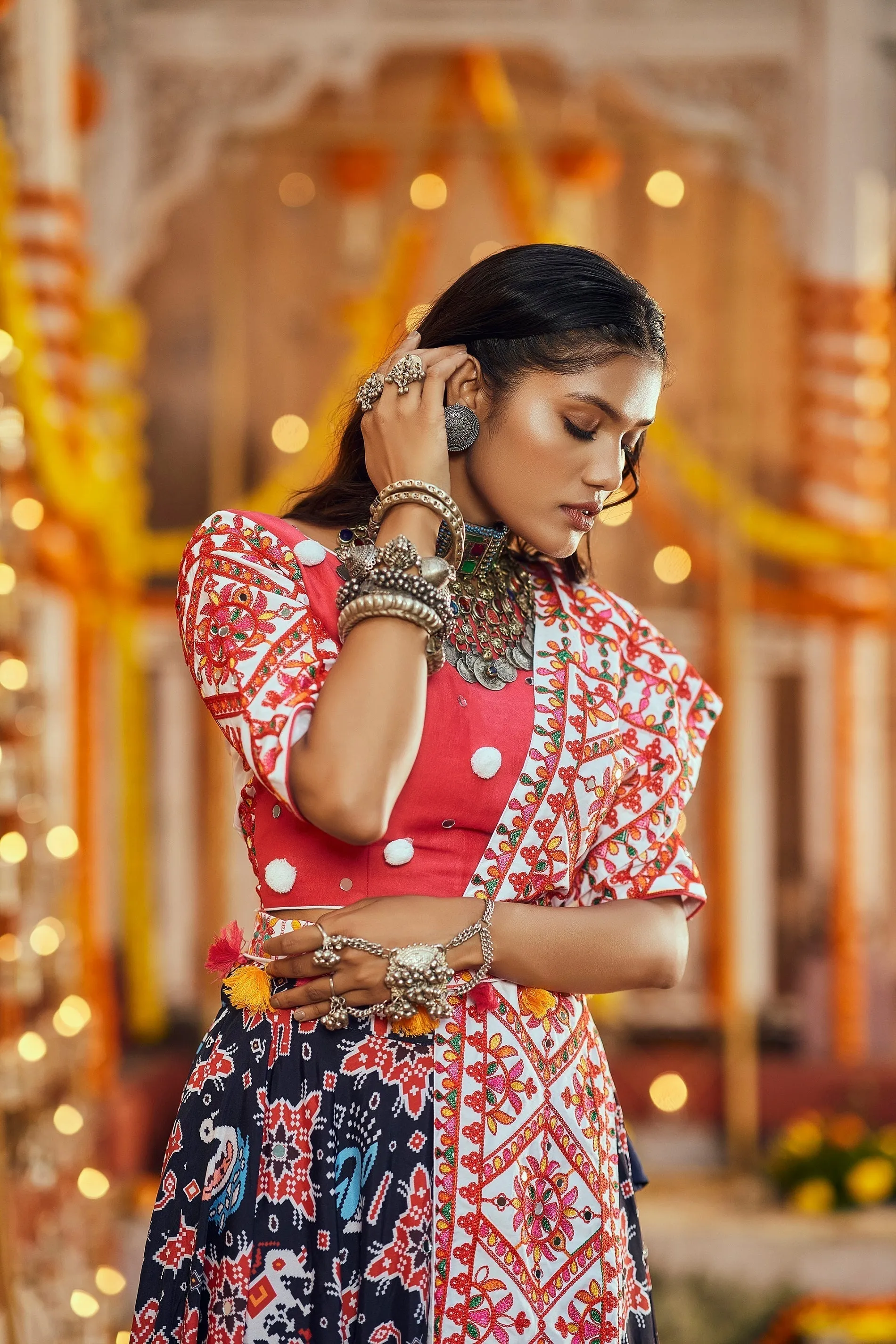 Navratri Special Black With Deep Pink Digital Print Traditional Lehenga With Koti