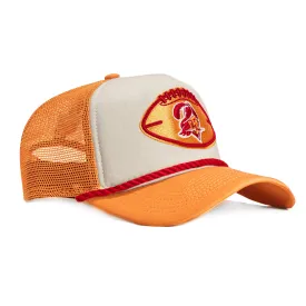 New Era 9Forty A-Frame 2024 Sideline Tampa Bay Buccaneers Trucker Snapback Hat - White, Light Orange