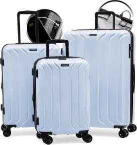 NONSTOP New York Elite Luggage Expandable Lightweight Spinner Wheels hard side shell Travel Suitcase Set, TSA Lock, Double USB Port, 3 packing cubes, Sky Blue, 3-piece Set (20/24/28) W/Power Bank