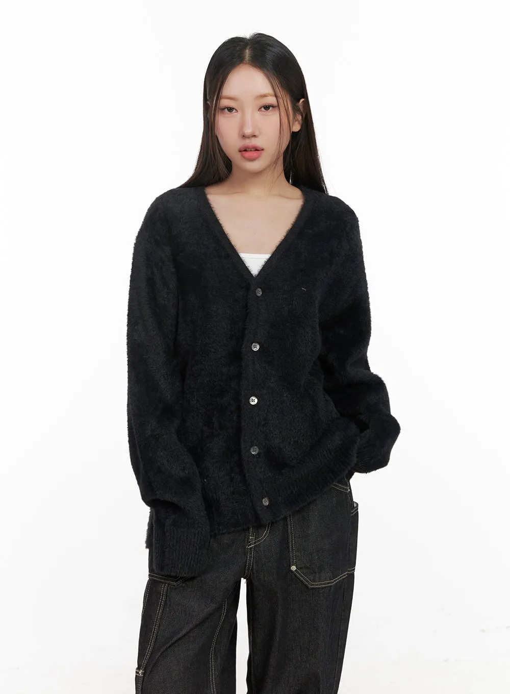 Oversized Solid Knit Cardigan CD411