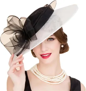 Patchwork Fascinator Hats for Wedding Church Hats with Bowknot Derby Hat Fedora Party Hat