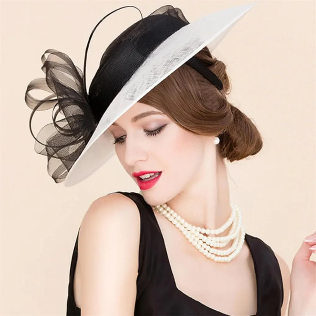 Patchwork Fascinator Hats for Wedding Church Hats with Bowknot Derby Hat Fedora Party Hat