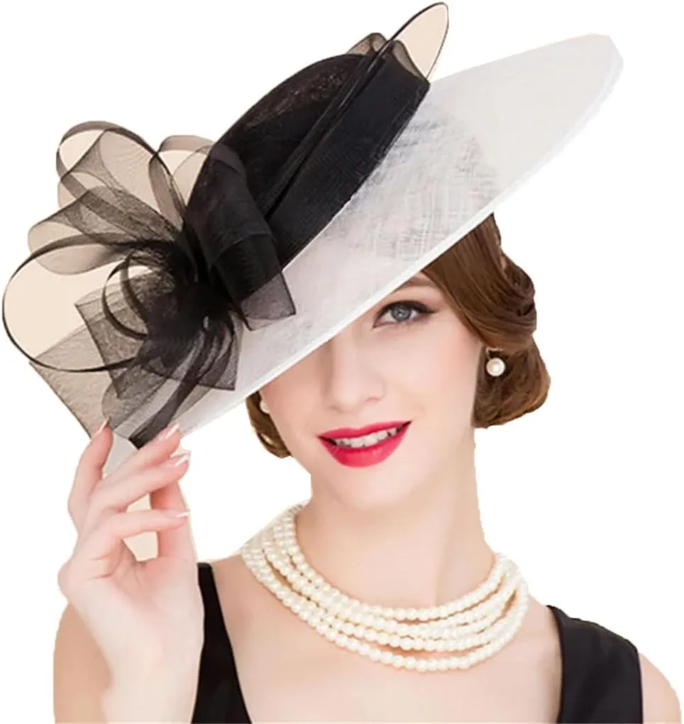 Patchwork Fascinator Hats for Wedding Church Hats with Bowknot Derby Hat Fedora Party Hat