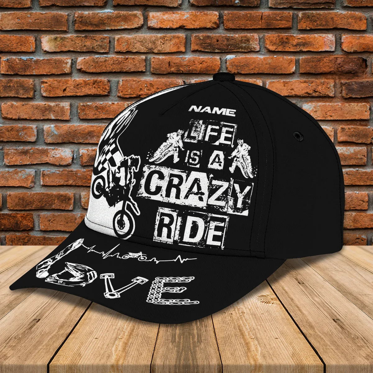 Personalized Motorcycle Racing 3D Full Printed Cap Hat, Life Is A Crazy Ride Baseball Cap Hat