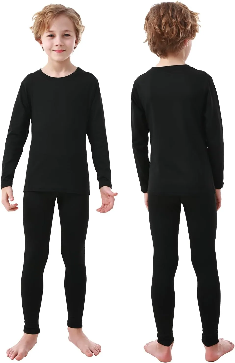 PISIQI Thermal Underwear Set for Boys Long Johns Fleece Lined Set Kids Ultra Soft Base Layer Top Bottom Warm Set for Skiing