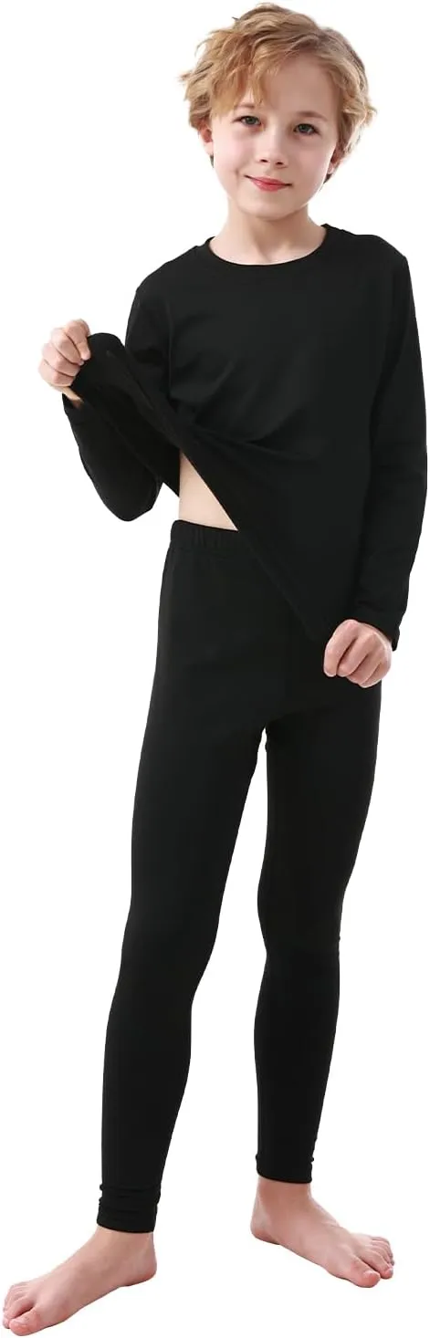 PISIQI Thermal Underwear Set for Boys Long Johns Fleece Lined Set Kids Ultra Soft Base Layer Top Bottom Warm Set for Skiing