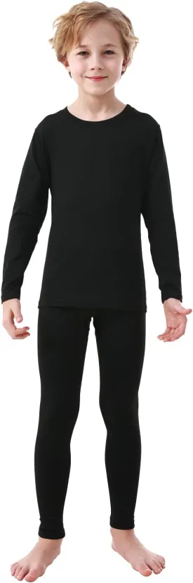 PISIQI Thermal Underwear Set for Boys Long Johns Fleece Lined Set Kids Ultra Soft Base Layer Top Bottom Warm Set for Skiing