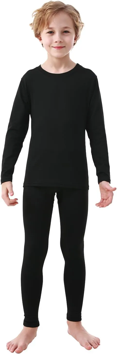 PISIQI Thermal Underwear Set for Boys Long Johns Fleece Lined Set Kids Ultra Soft Base Layer Top Bottom Warm Set for Skiing