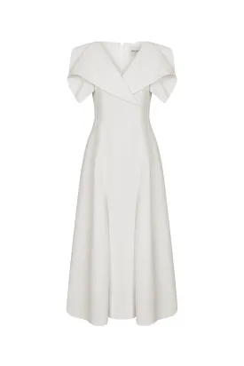Sailor A-line Cap Sleeved Ribbed Cotton Midi Dress