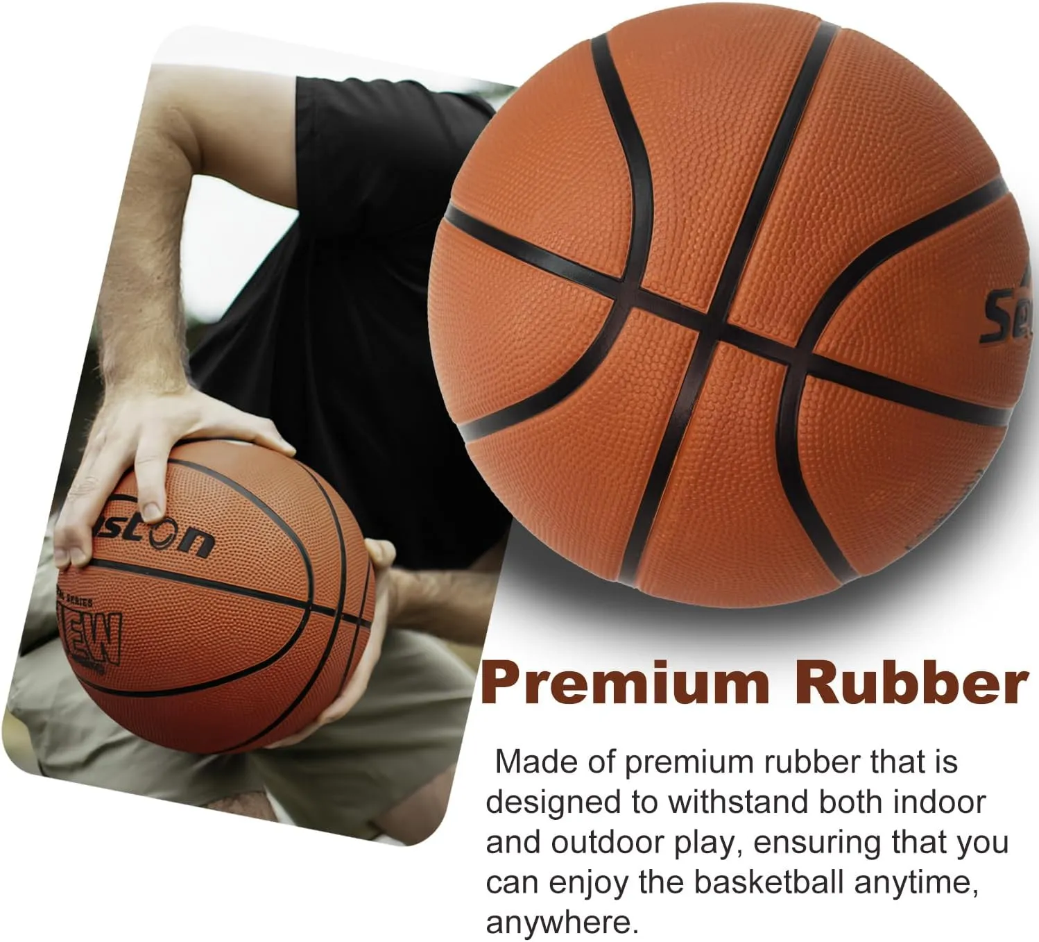 Senston 29.5'' Basketball Outdoor Indoor Rubber Basketball Ball Official Size 7 Basket Ball with Pump