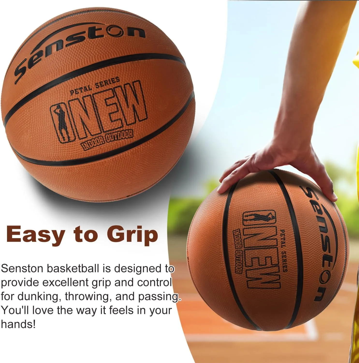 Senston 29.5'' Basketball Outdoor Indoor Rubber Basketball Ball Official Size 7 Basket Ball with Pump
