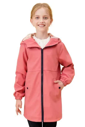 SOLOCOTE Girls Light Raincoat Kids Waterproof Long Rain Jacket Hooded Spring Fall Lined Windbreaker