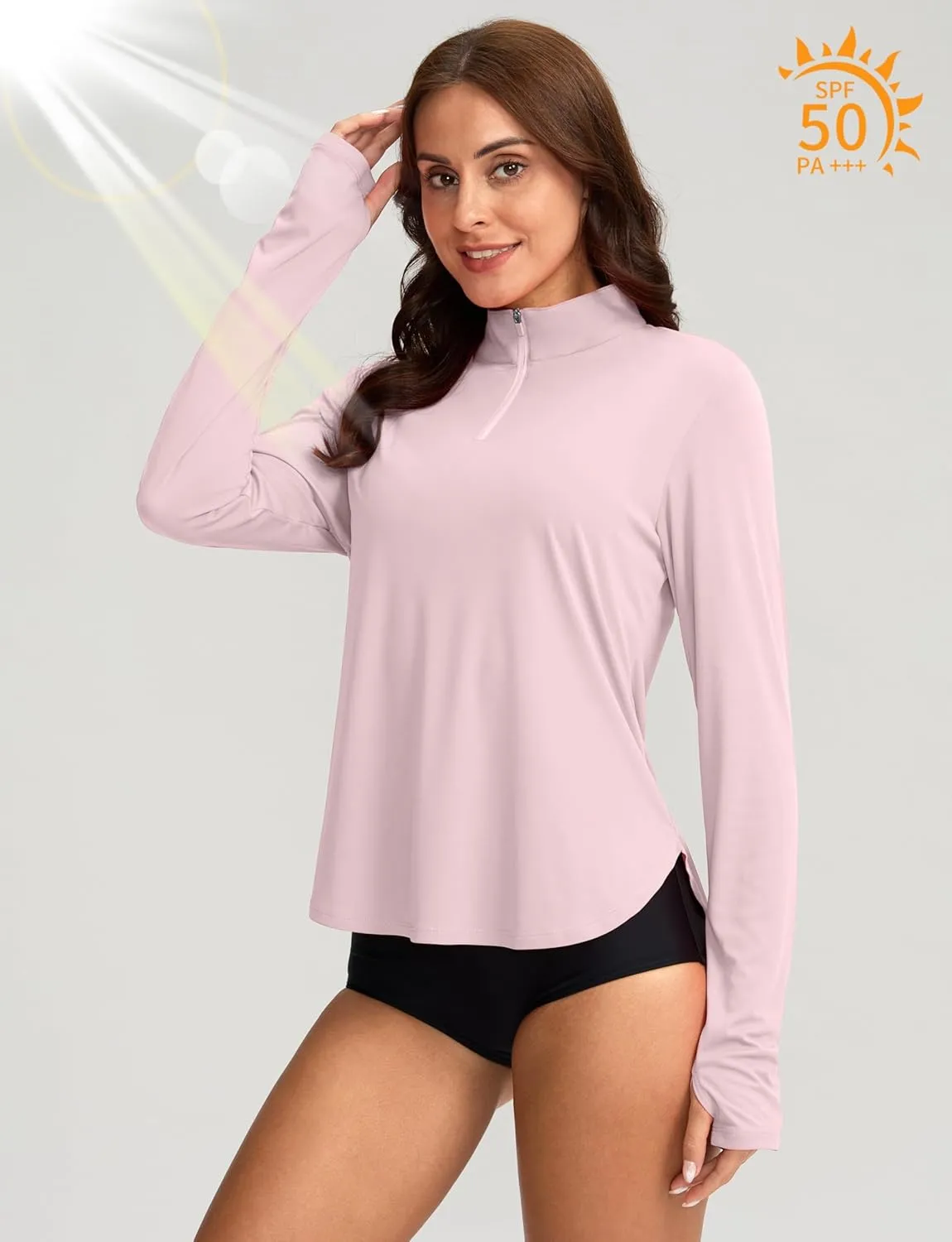Soothfeel Women's UPF 50  Shirts Long Sleeve 1/4 Zip Pullover UV Sun Protection Golf Shirt Workout Athletic Tops for Women