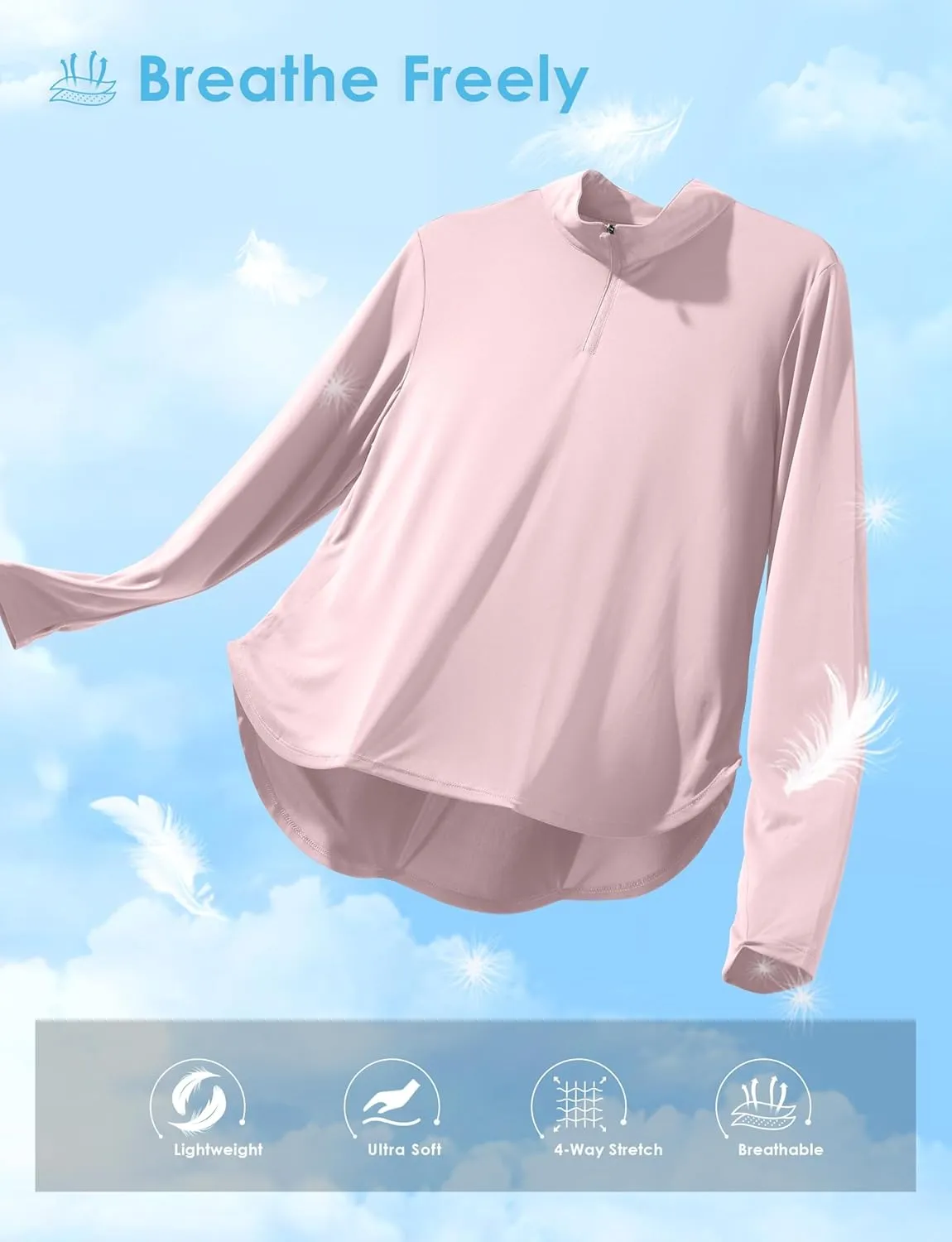 Soothfeel Women's UPF 50  Shirts Long Sleeve 1/4 Zip Pullover UV Sun Protection Golf Shirt Workout Athletic Tops for Women